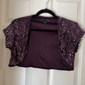 Y2k Sequin‎ Crop Bolero Open Shrug Formal Glam Dressy Purple Forever 21 00s Sz M